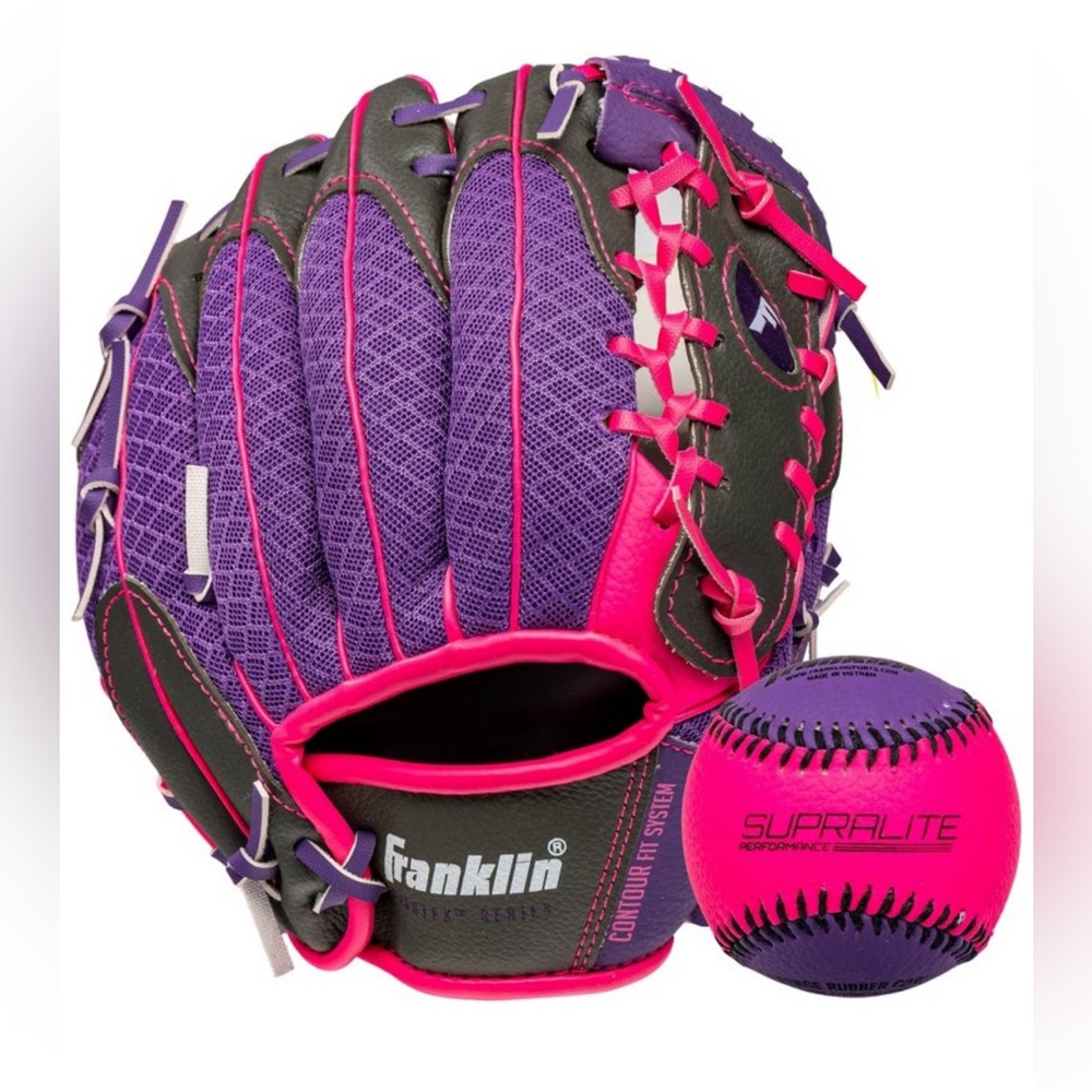 Brand New Franklin Sports 9.5"' Meshtek Glove with Ball - Purple/Pink
